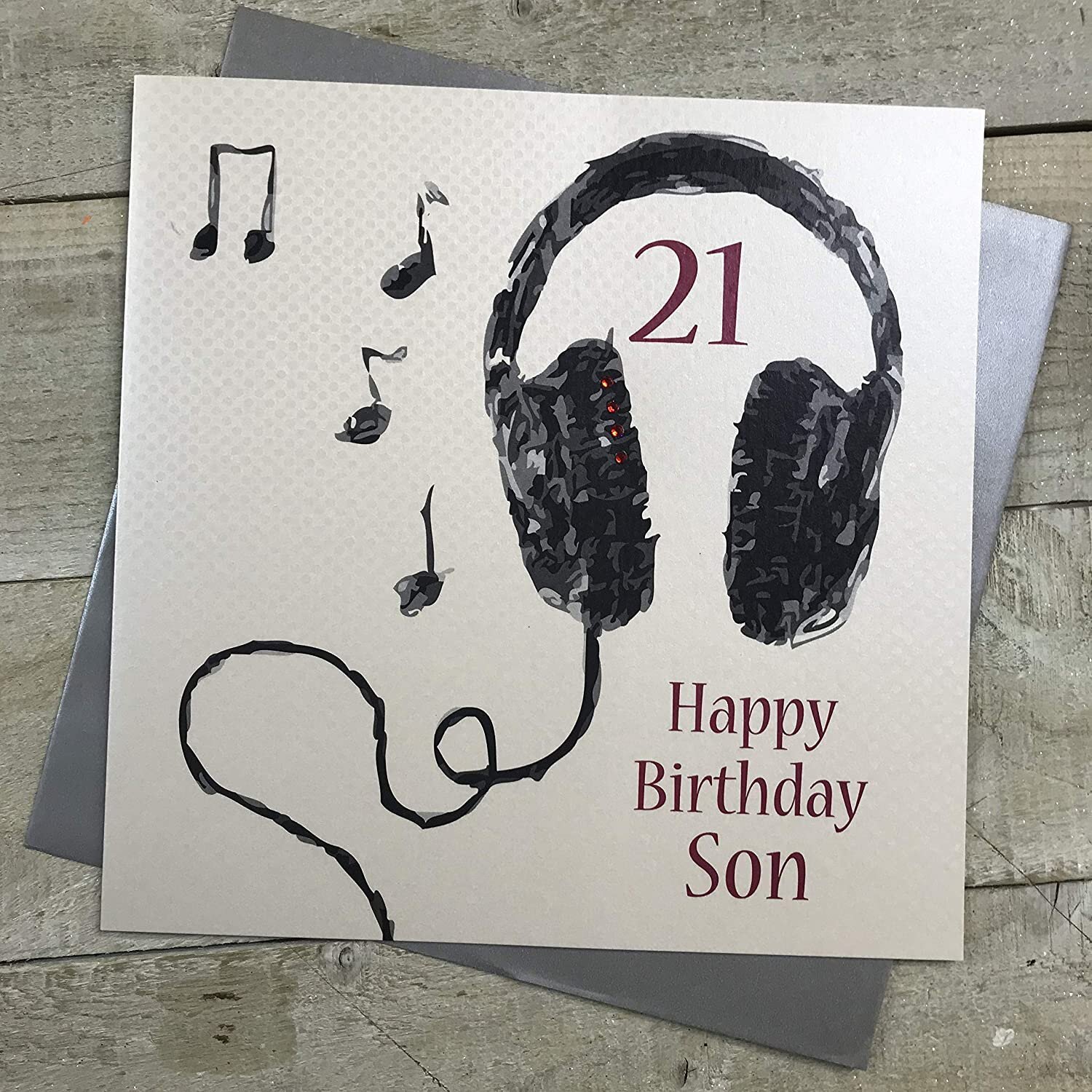 WHITE COTTON CARDS Large Handmade 21 Happy Son Headphones Birthday Card, White, XSB54-S21